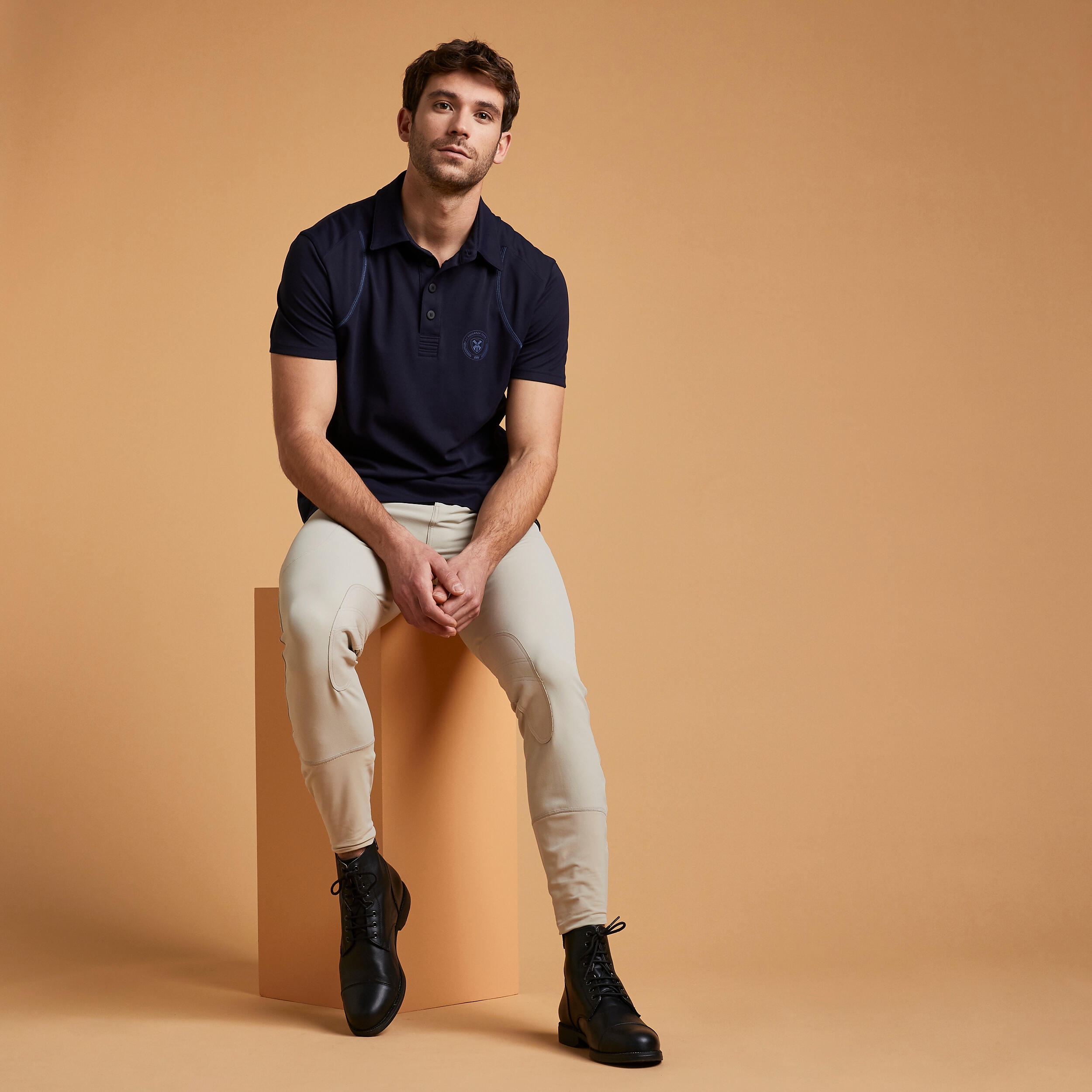 Бриджи мужские с коленной замшевой леей бежевые 500 FOUGANZA