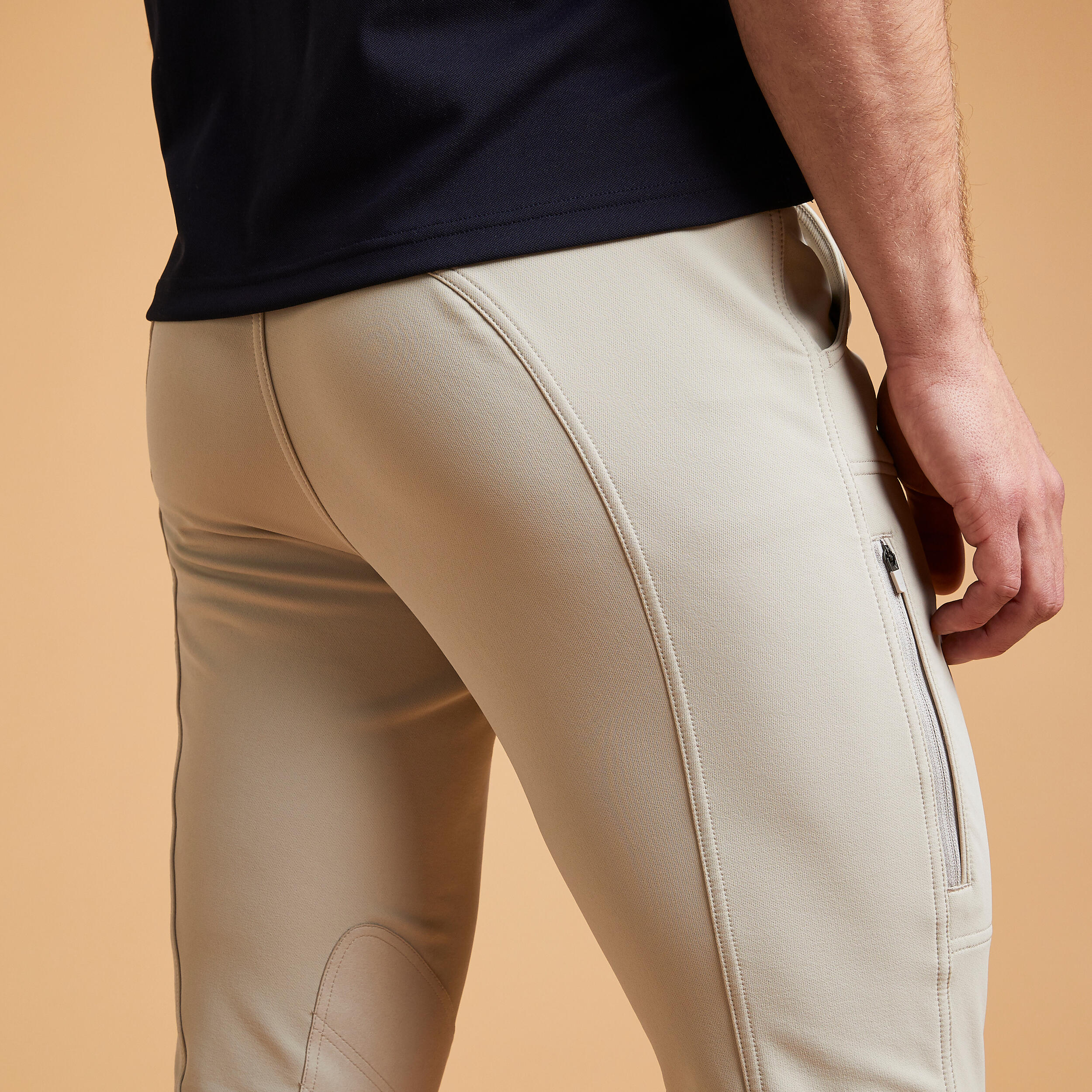 Бриджи мужские с коленной замшевой леей бежевые 500 FOUGANZA