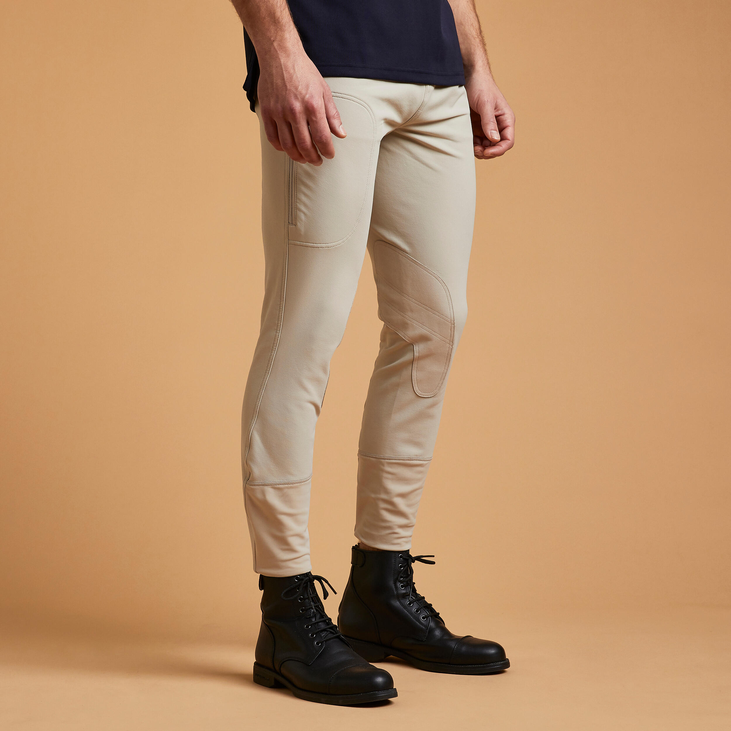 Бриджи мужские с коленной замшевой леей бежевые 500 FOUGANZA