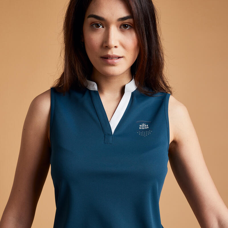 Women's Horse Riding Mesh Tank Top 500 Petrol Blue Decathlon