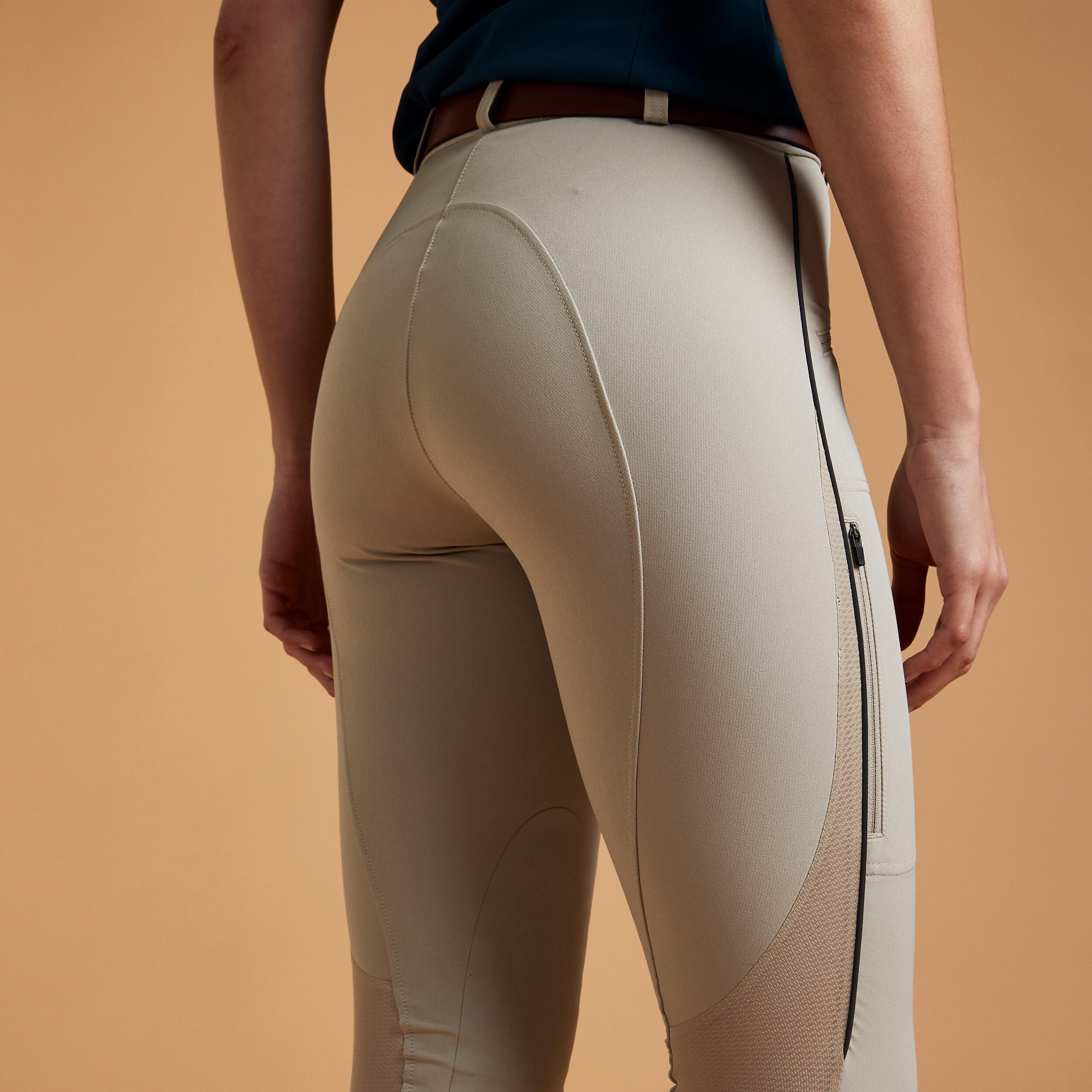 Бриджи легкие женские с коленной тканевой леей 500 MESH бежевые FOUGANZA