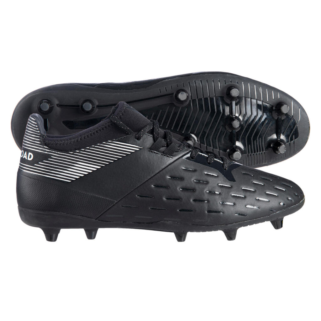 Pánska syntetická obuv na ragby ADVANCE 500 na suchý povrch čierno-sivá