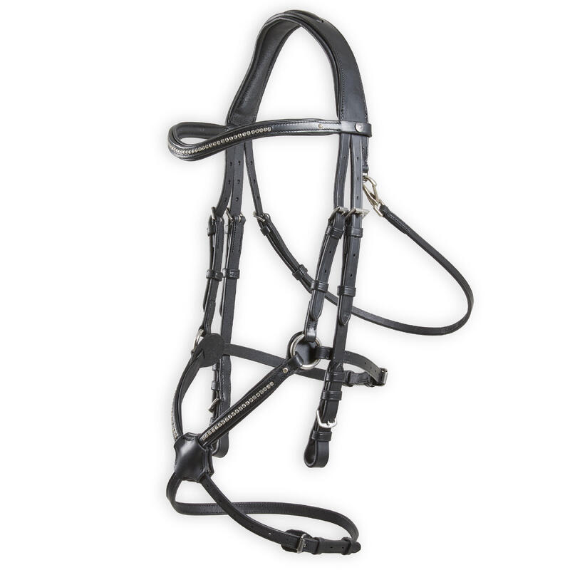 Cabezada Caballo Poni 580 Negro Cristales Brillantes Cuero Muserola Cruzada