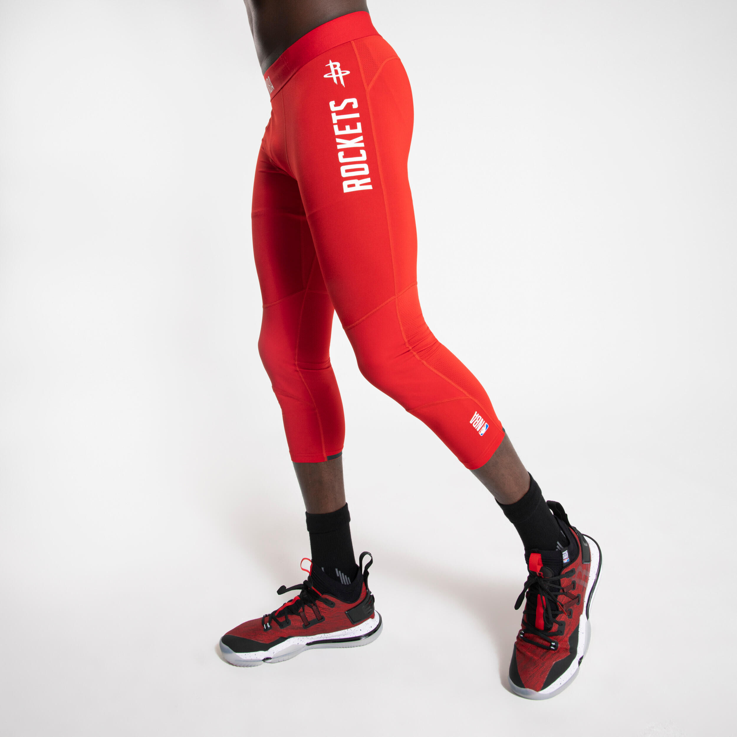 TARMAK Adult Basketball 3/4 Leggings 500 - NBA Houston Rockets/Red