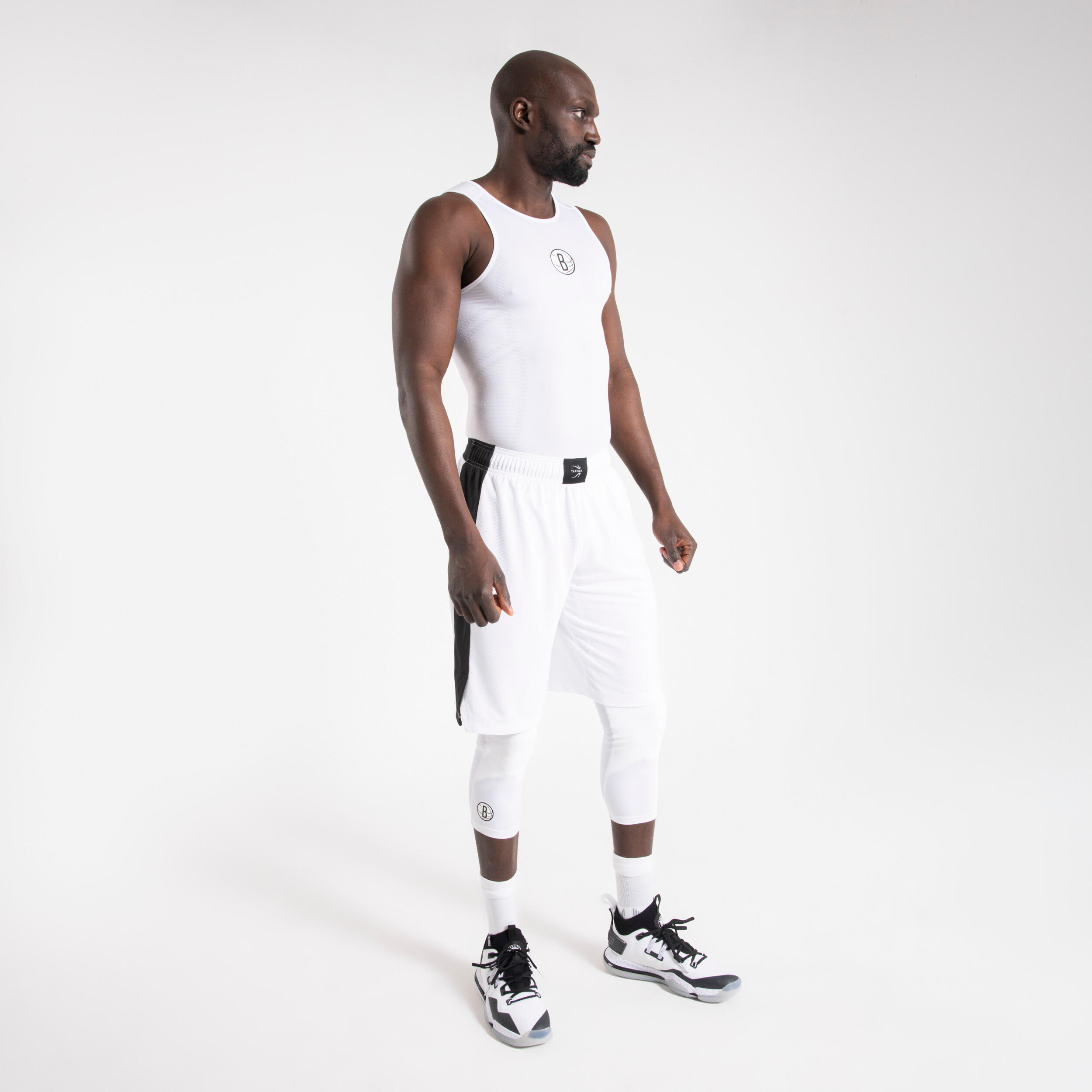 Adult 3/4 Basketball Leggings 500 - NBA Brooklyn Nets/White 9/9