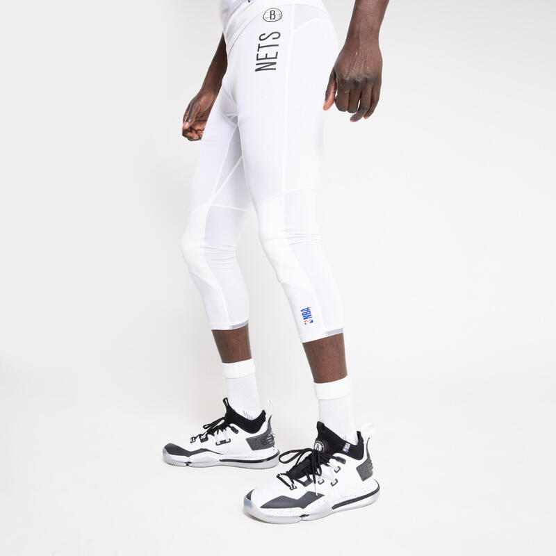 男款七分籃球緊身褲 - 白色／NBA布魯克林籃網隊