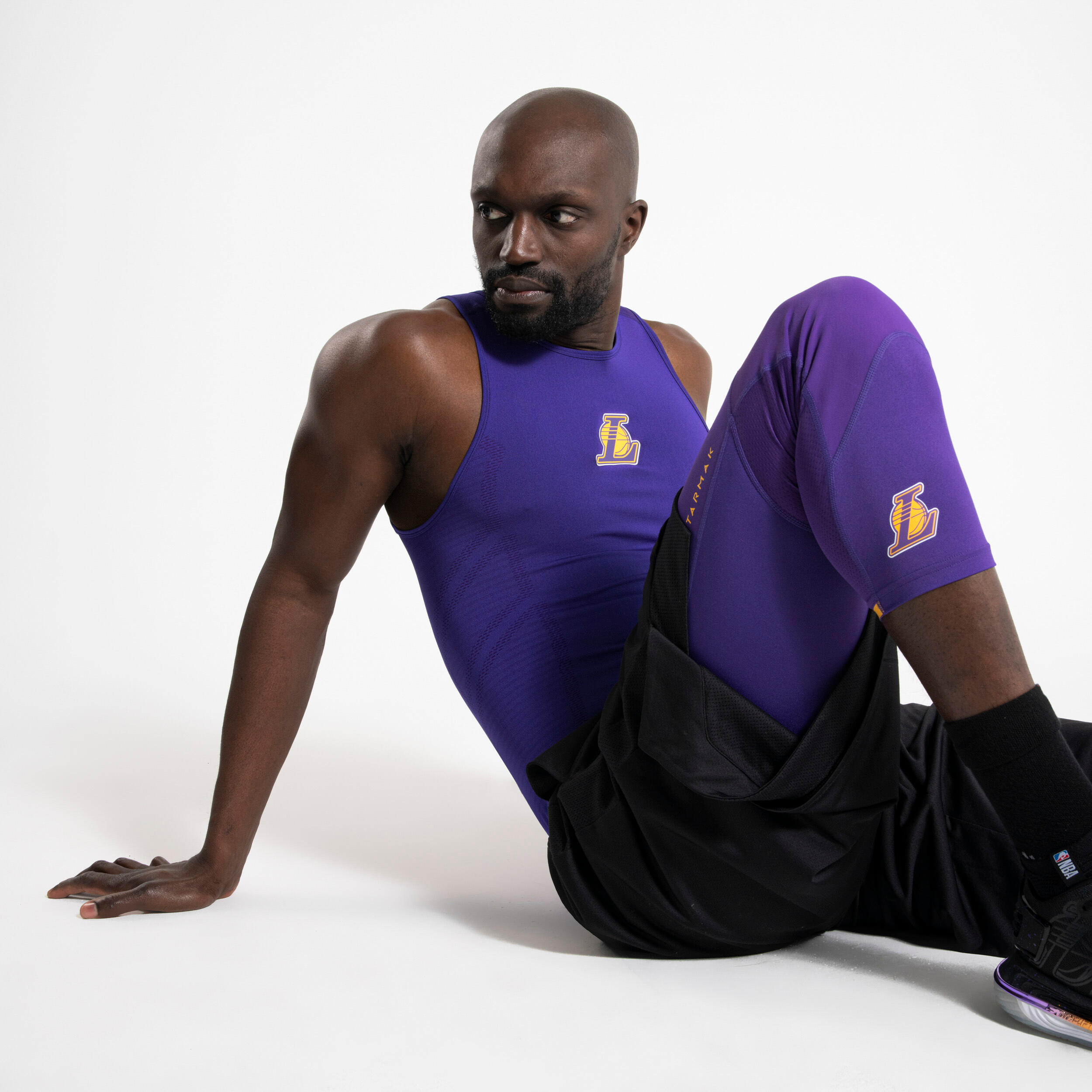 Buy Men'S Base Layer Capri Basketball Leggings - Purple/Nba Los