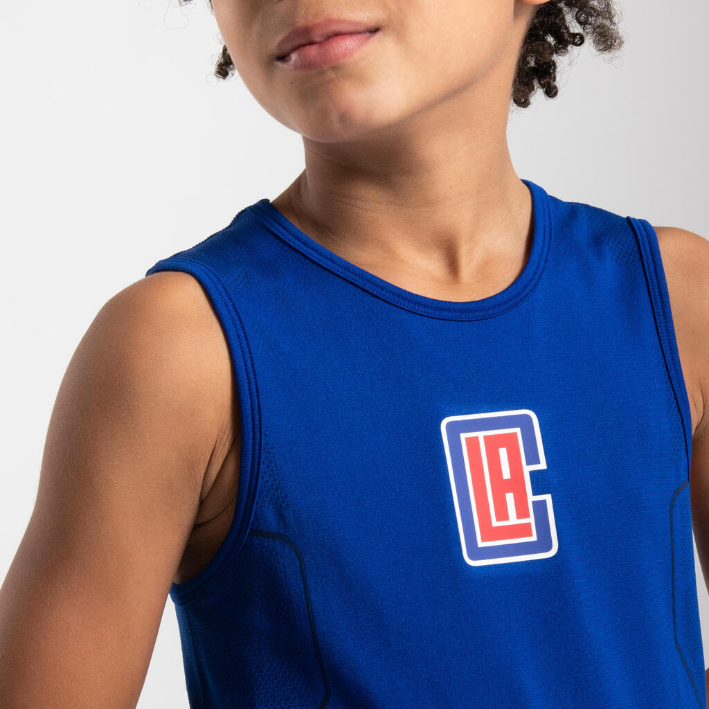 Kids' Slim Fit Basketball Base Layer Top UT500 - Blue/NBA Los Angeles Clippers
