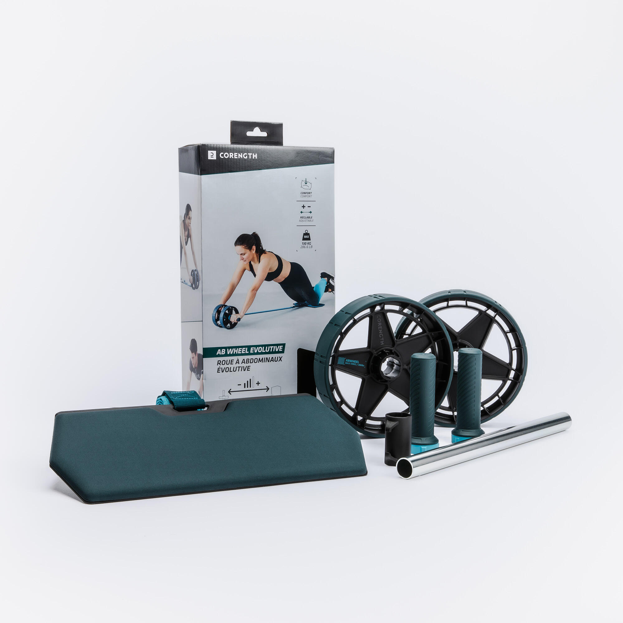 Rueda abdominal con banda elastica y esterilla cross training Corength 10/17