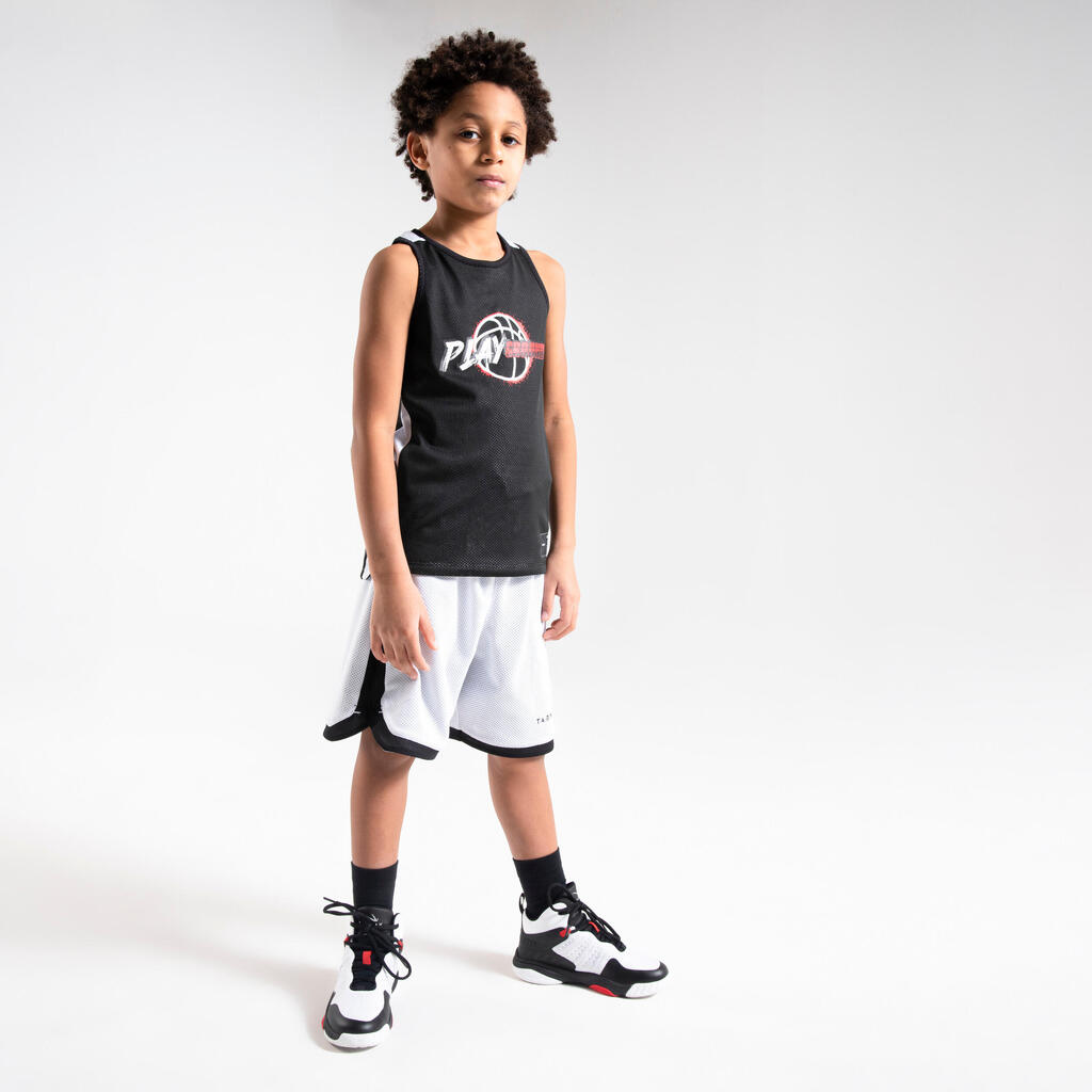 Kids' Reversible Basketball Shorts SH500R - Black/White