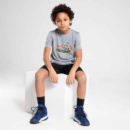 Basketballshirt TS500 Kinder Druckmotiv Schuh grau