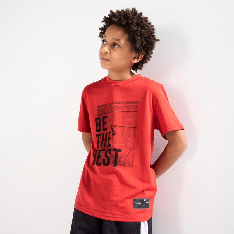 T-SHIRT DE BASKETBALL POUR GARCON/FILLE TS500 FAST ROUGE BE THE BEST