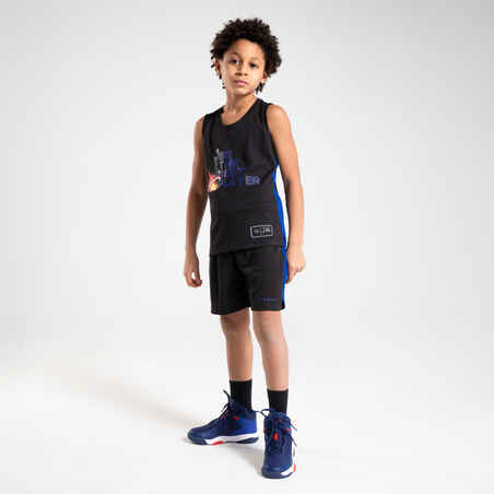 Basketballtrikot T500 ärmellos Be The Best Player Kinder schwarz/blau