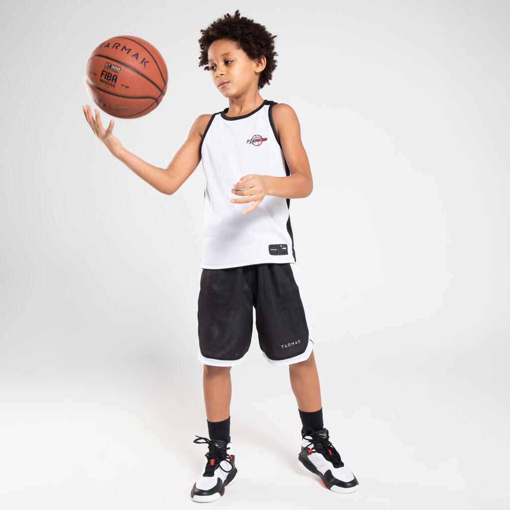 Kids' Reversible Basketball Shorts SH500R - Black/White