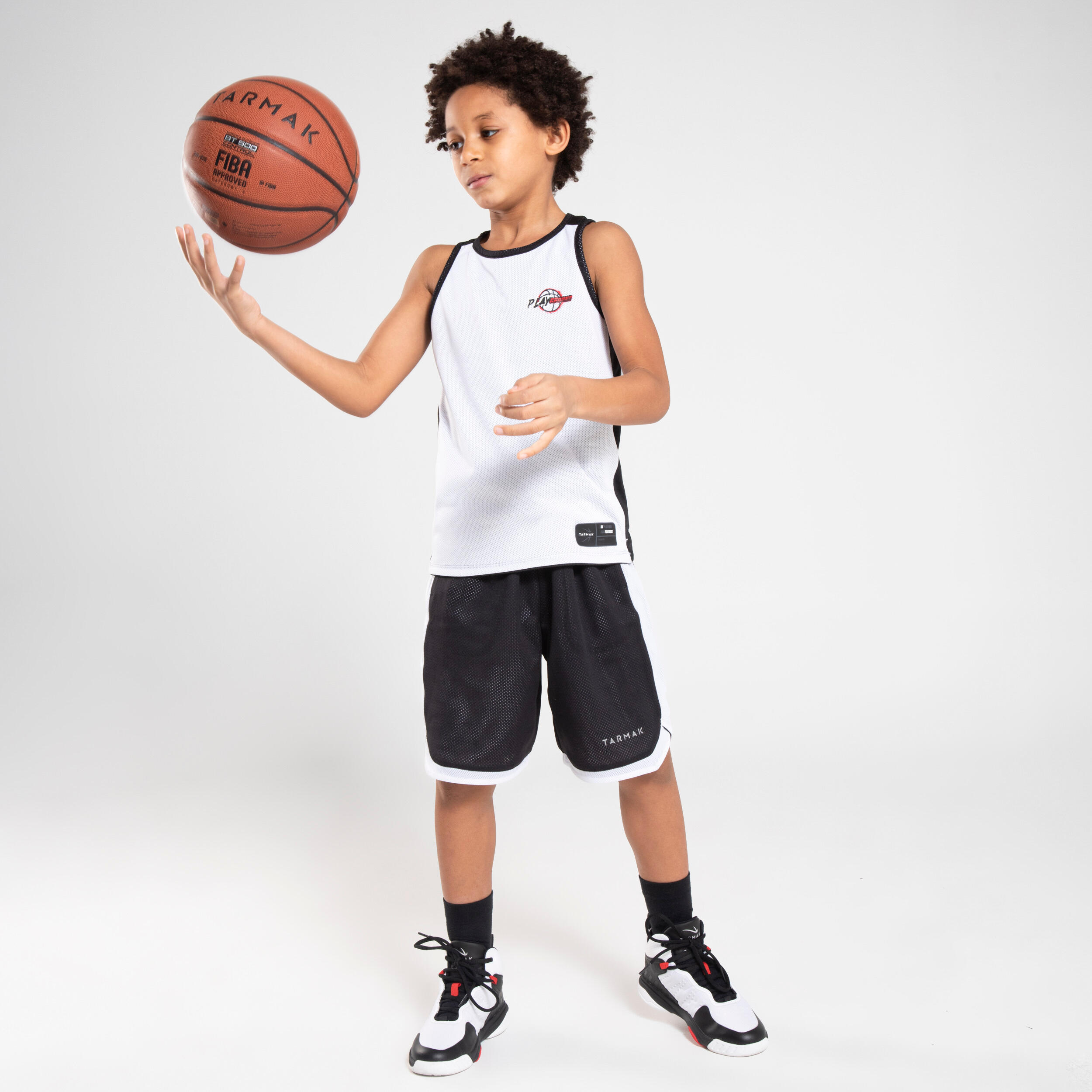 Kids' Reversible Basketball Shorts SH500R - Black/White 4/7