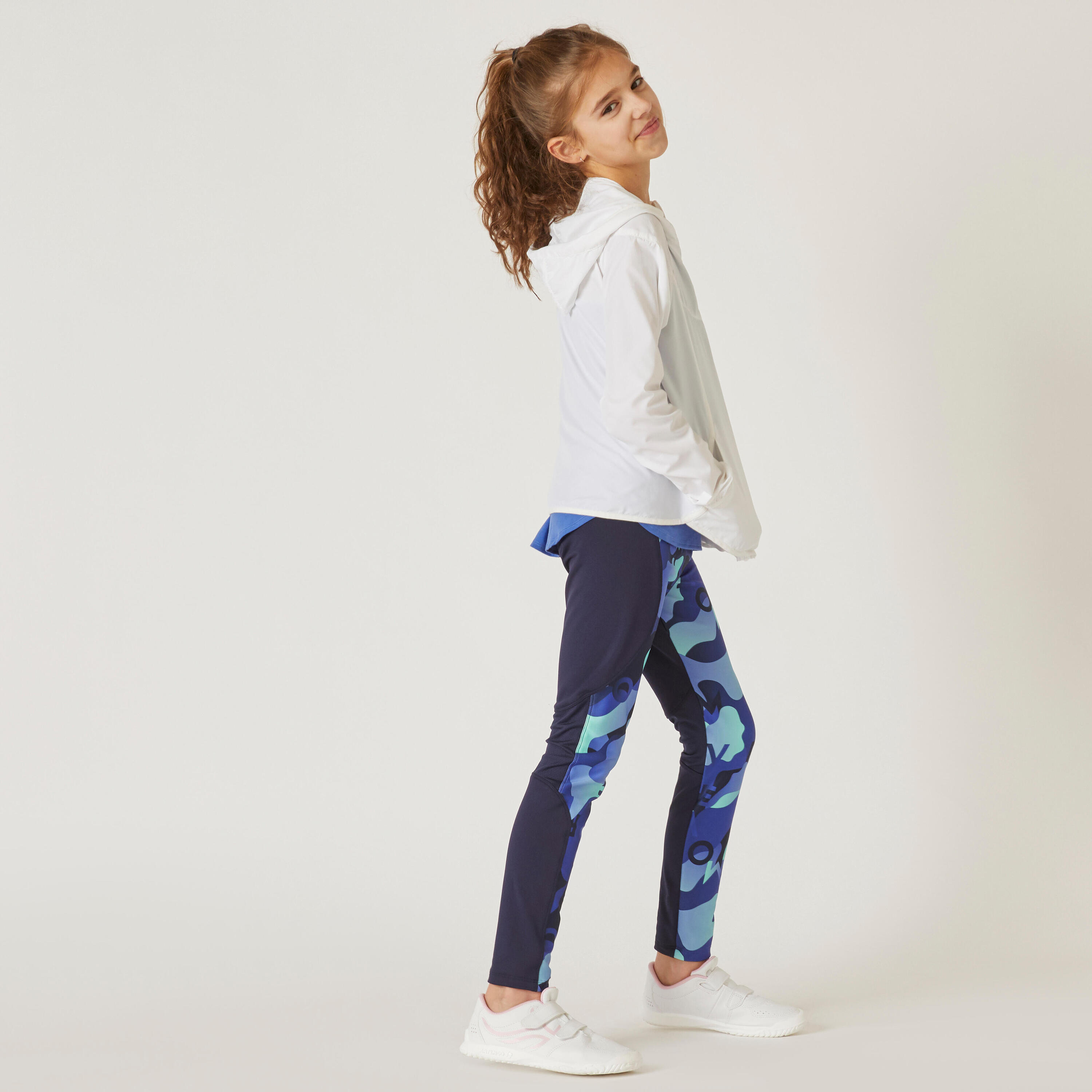 Girls' Synthetic Breathable Leggings - Blue/Print 2/6