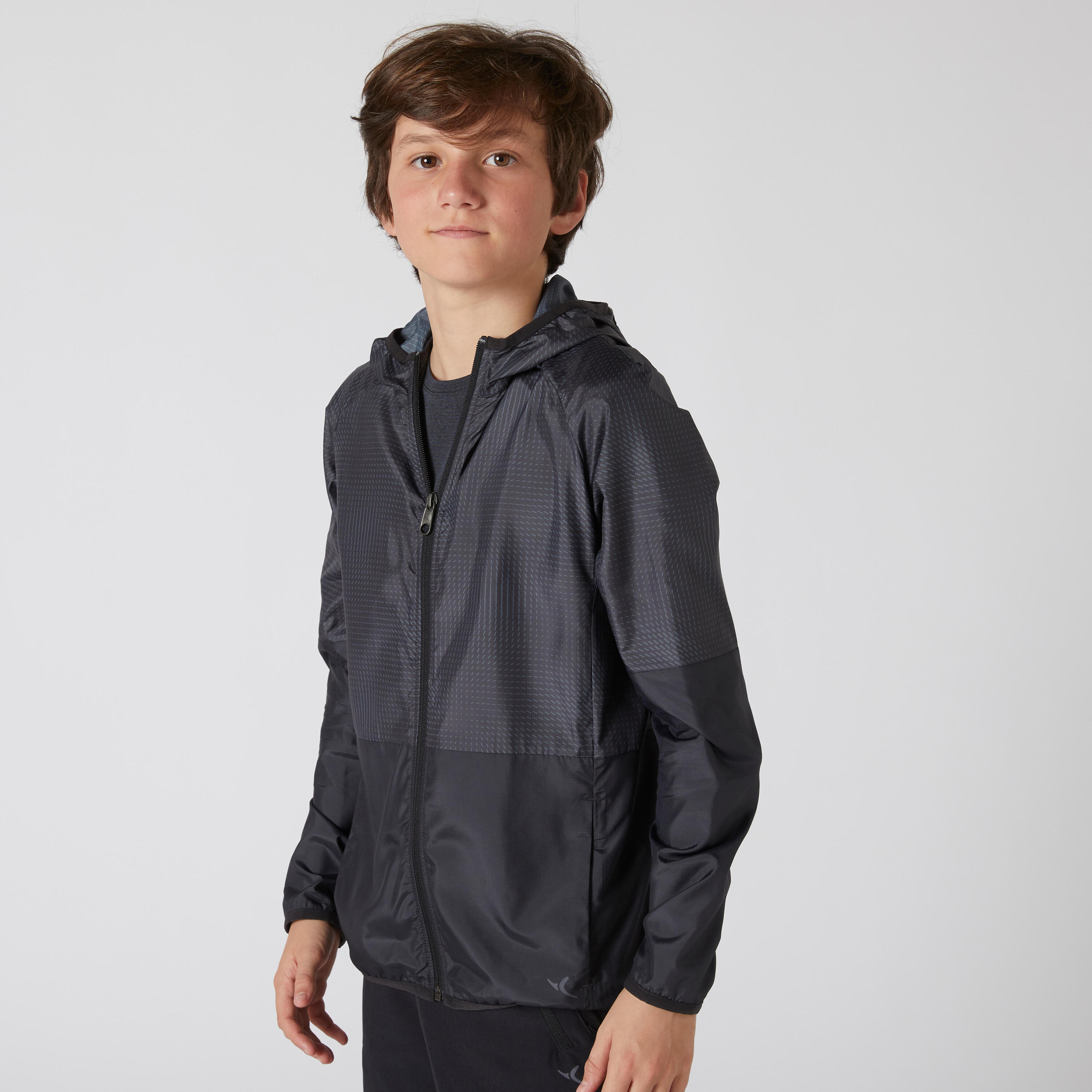 DOMYOS Kids' Ultra-Lightweight Compact Breathable Jacket - Black Print