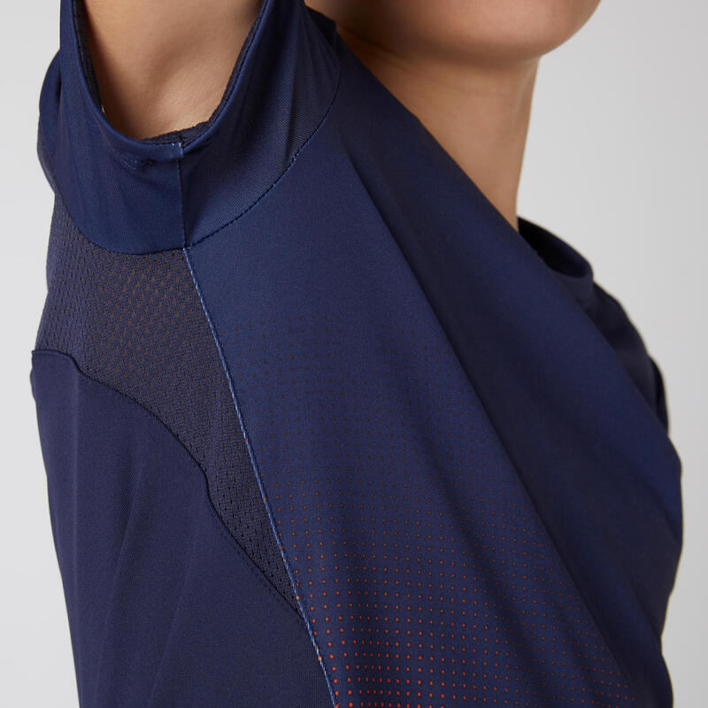 男童透氣合成材質健身短袖T恤S500 - 軍藍色滿版印花
