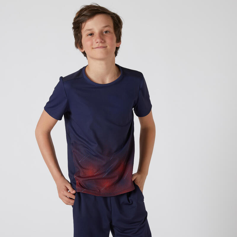 T-shirt enfant synthétique respirant - 500 bleu marine avec imprimé