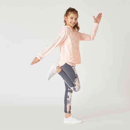 Girls' Breathable Synthetic Leggings - Grey/Pink/Print