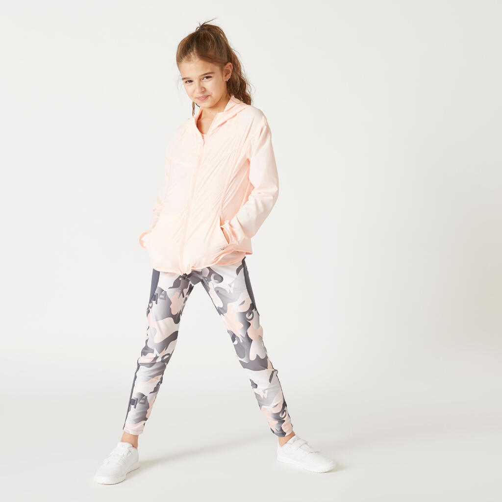 Girls' Breathable Synthetic Leggings - Grey/Pink/Print