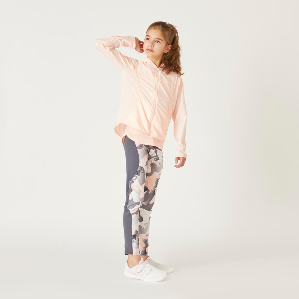 Girls' Breathable Synthetic Leggings - Grey/Pink/Print