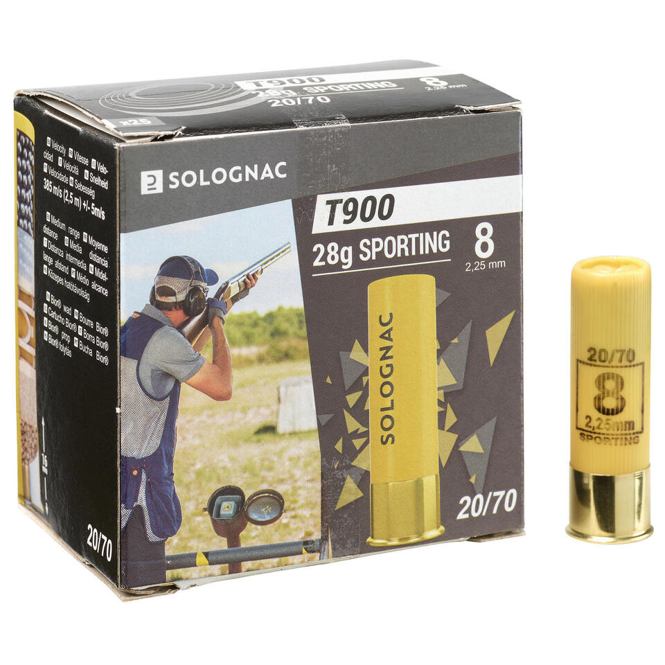 CARTOUCHE BALL TRAP T900 SPORTING 28G CALIBRE 20/70 PLOMB 8 X25