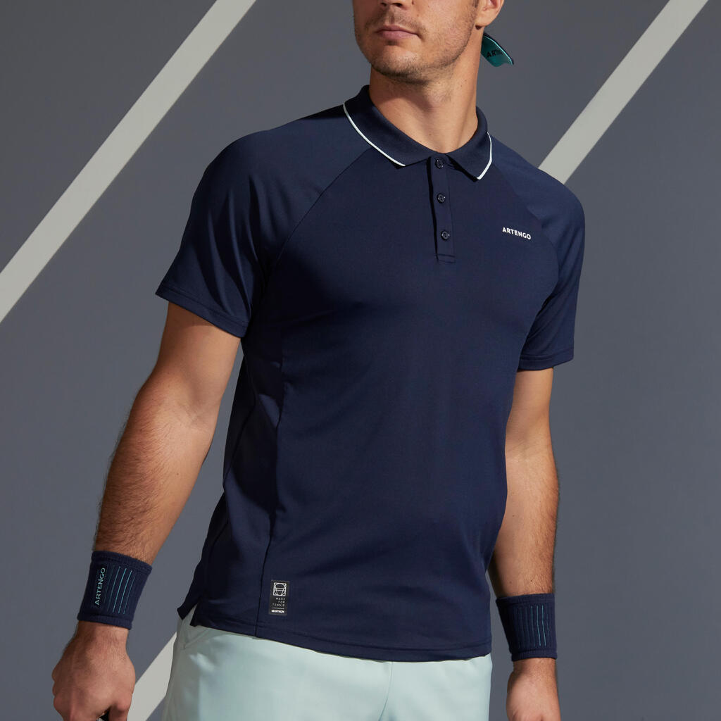 Tennis-Poloshirt Dry 500 Herren blau/weiss