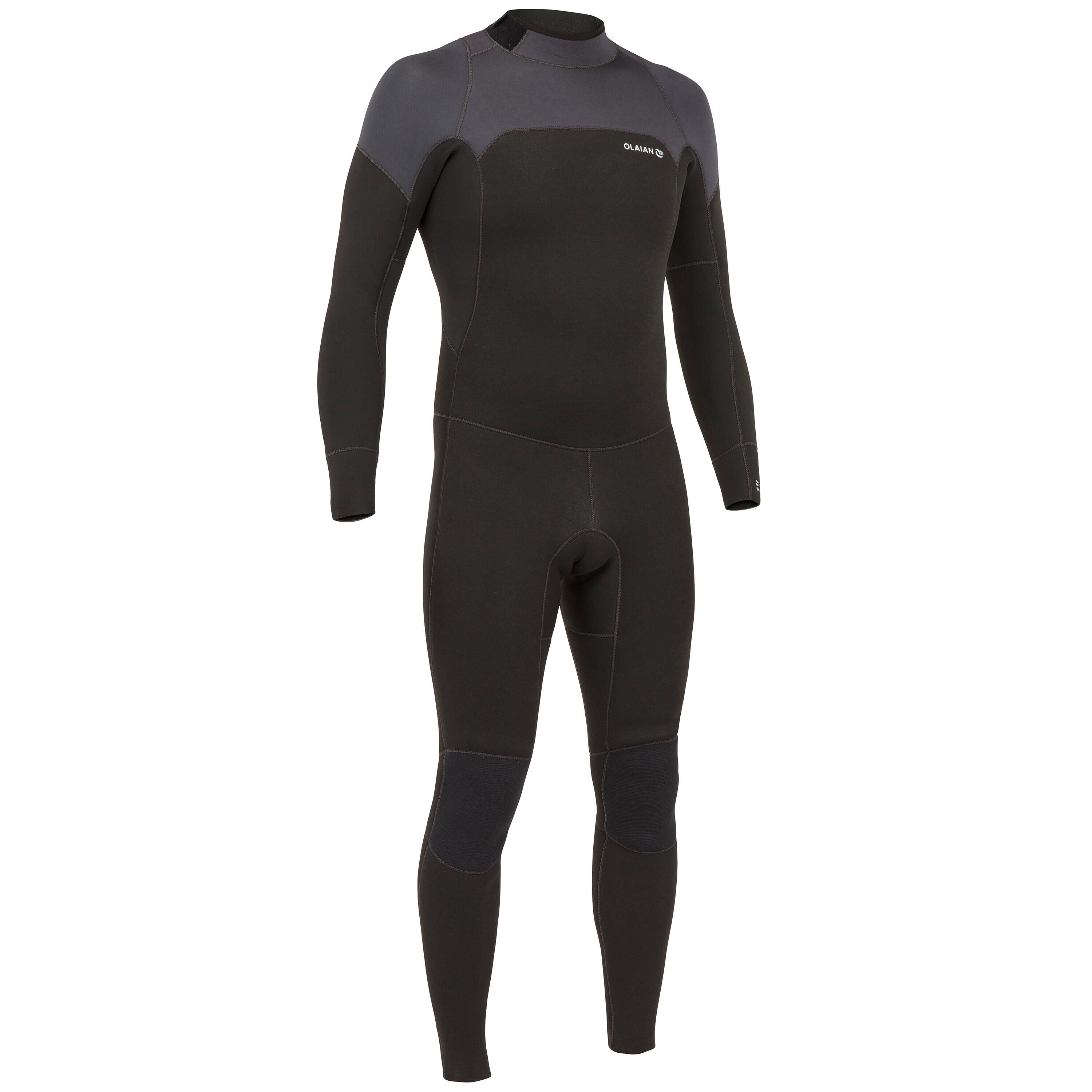 OLAIAN Men's Wetsuit 4/3 mm Neoprene SURF 500 Black and Grey