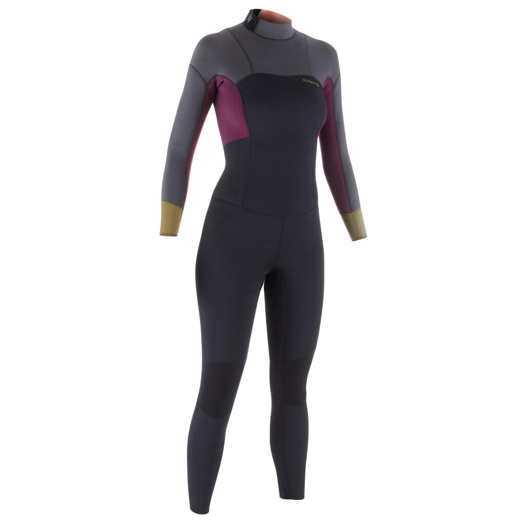 Traje de neopreno de 4/3 mm de surf para mujer Olaian Surf 500 negro