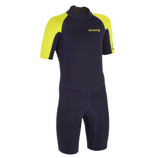 Combinaison Surf Shorty 100 Néoprène 1,5mm enfant Bleu jaune