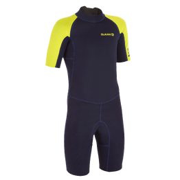 Combinaison Surf Shorty 100 Néoprène 1,5mm enfant Bleu jaune