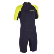 Fato Shorty de Surf 100 Criança Azul Amarelo Neoprene 1,5 mm