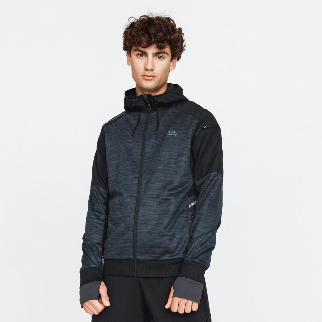 Kalenji Warm+ Men's Running Zipped Hoodie Sweatshirt - Black