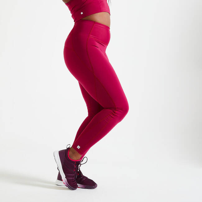 Buy Women Polyester High-Waist Gym Leggings - Beetroot Online