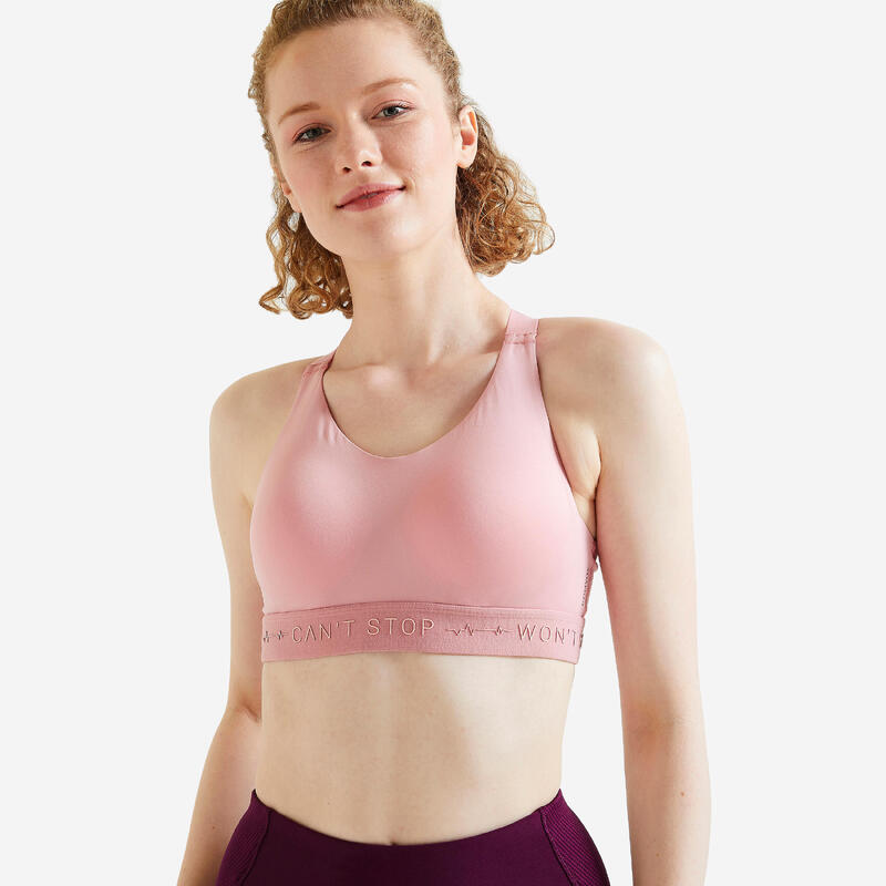 Sujetador top deportivo fitness alto impacto 900 Mujer Domyos rosa