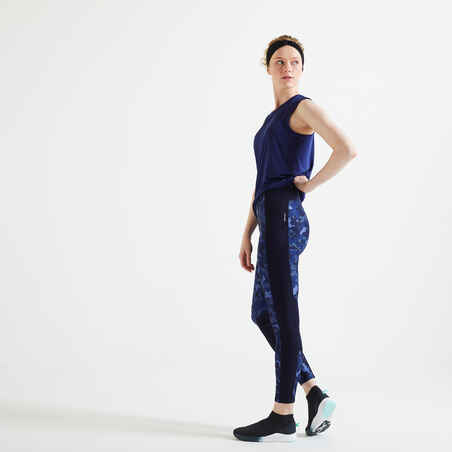 Women's Fitness Leggings with Phone Pocket - Blue/Black Blue