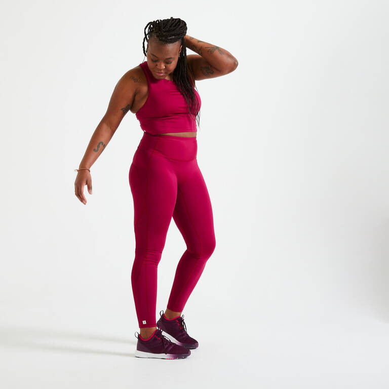 Women's shaping fitness cardio high-waisted leggings, beetroot - Decathlon