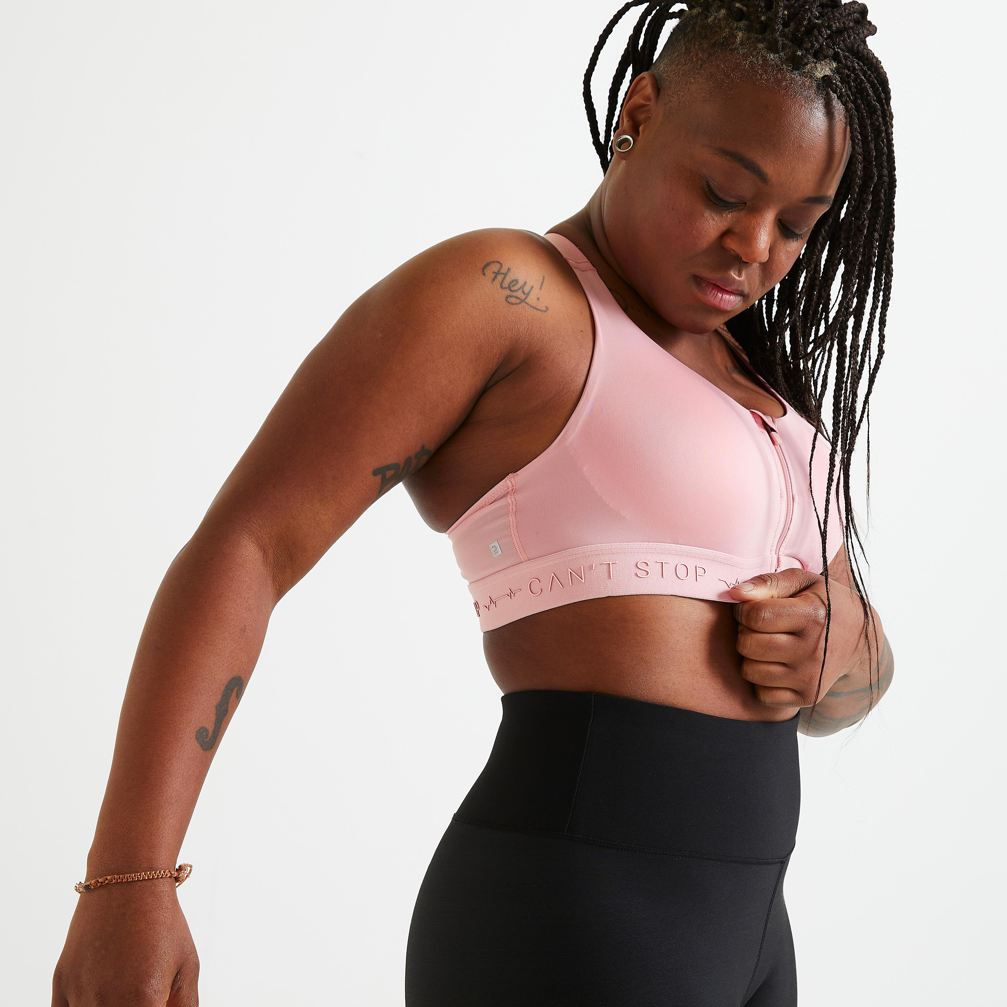 Women Gym Bra High Support Plus Size 900 White Pink Print