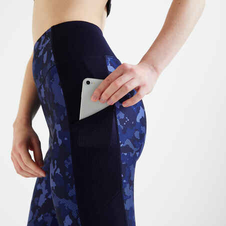 Women's phone pocket fitness high-waisted leggings, blue