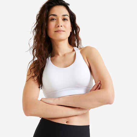 Women's High Support Adjustable Sports Bra with Cups - White - Decathlon