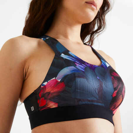 Women's Medium Support Racer Back Sports Bra with Cups - Multicoloured