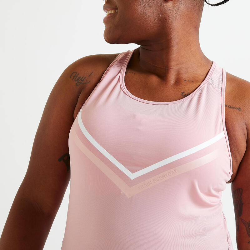 Camiseta fitness sin mangas tirantes Mujer rosa