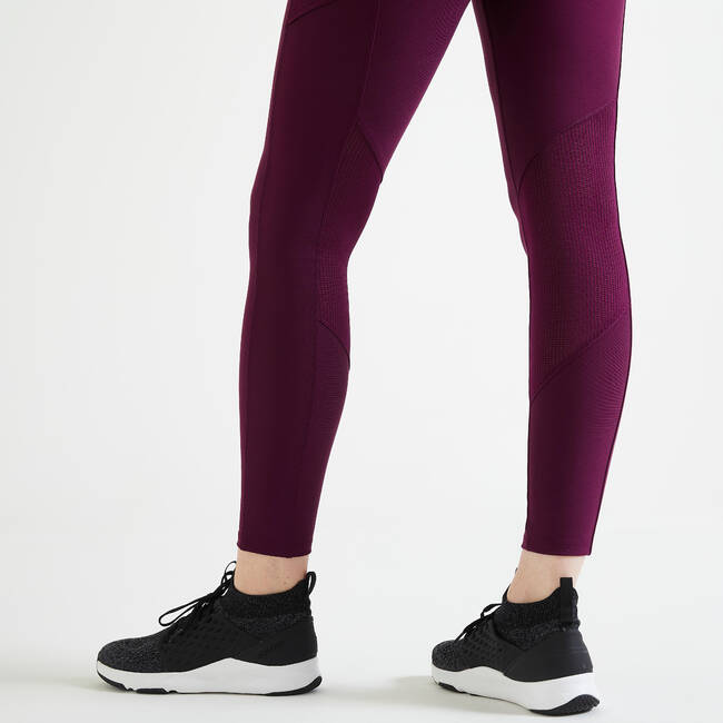 Women's phone pocket fitness high-waisted leggings, purple - Decathlon