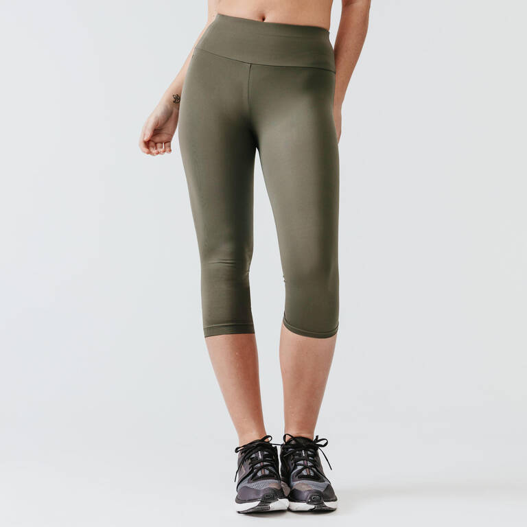 LEGGING CROP RUN SUPPORT WANITA - ASHY KHAKI