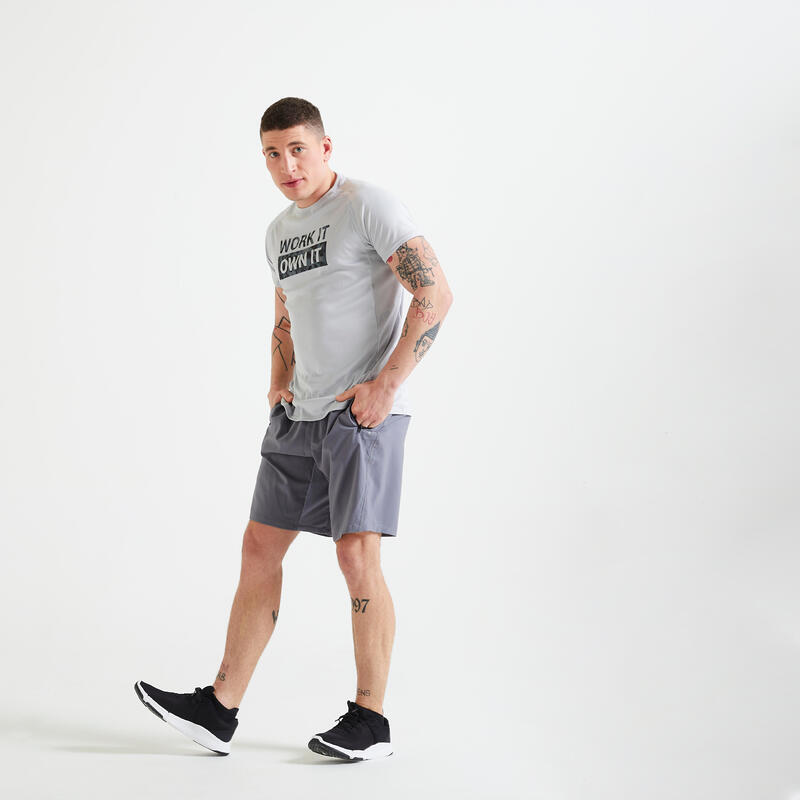 Short de fitness essentiel respirant poches zippés homme - gris