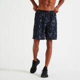 Men Gym Shorts Polyester With Zip Pockets Black Grey Print