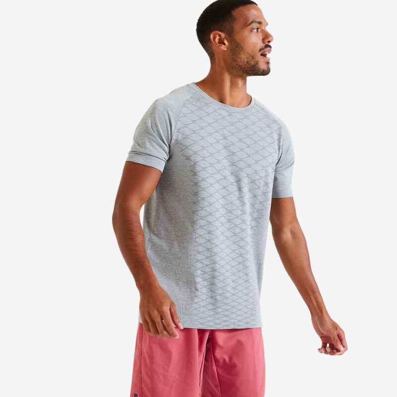 Fitness-T-Shirt Nahtlos-Kollektion Rundhalsausschnitt Herren grau meliert Fitness-T-Shirt Nahtlos-Kollektion Rundhalsausschnitt Herren grau meliert