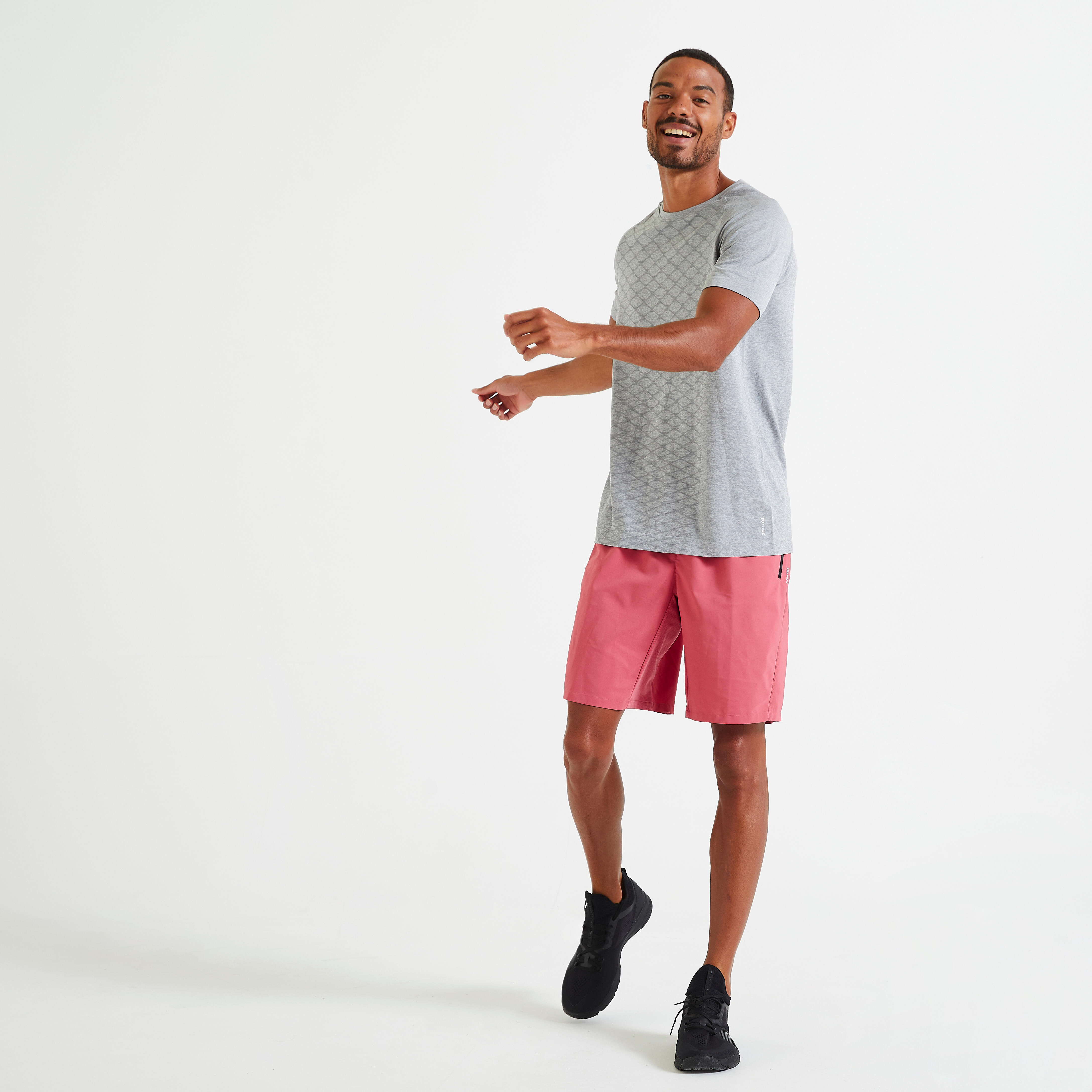 Men Gym Shorts Stretchable, Quick Dry with Zip Pockets - Plain Pink