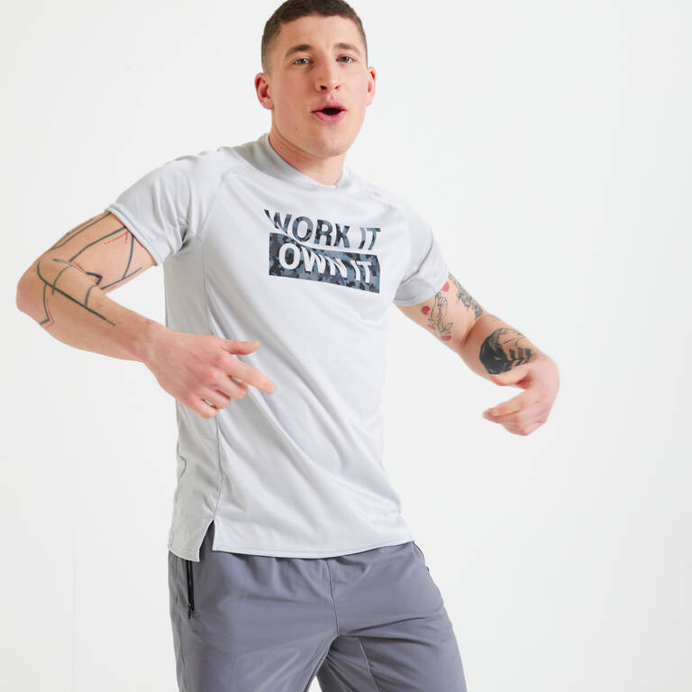 Men Gym T Shirt Polyester FTS 120 Grey Print